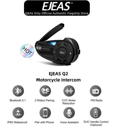 EJEAS Q2摩托车头盔蓝牙对讲耳机,2人实时通话,蓝牙5.1防水1件套 EJEAS Q2摩托车头盔蓝牙对讲耳机,2人实时通话,蓝牙5.1防水1件套