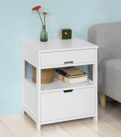 (SG STOCK)SoBuy®FRG258-W/SCH家用木边桌、边桌、带2个抽屉的茶几,白色、黑色 (SG STOCK)SoBuy®FRG258-W/SCH家用木边桌、边桌、带2个抽屉的茶几,白色、黑色