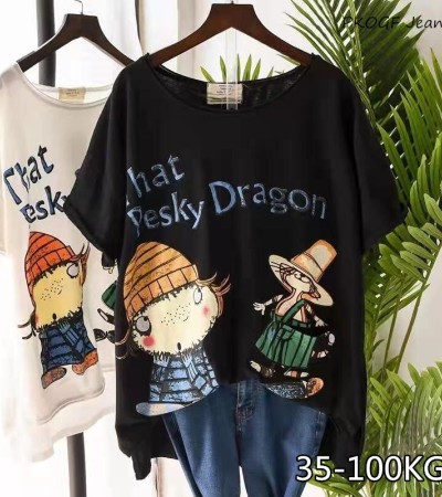 PKOGF Summer New Plus Size Women T-shirt Casual Loose Cartoon Print Pattern Over Size Short Sleeve Tops PKOGF Summer New Plus Size Women T-shirt Casual Loose Cartoon Print Pattern Over Size Short Sleeve Tops